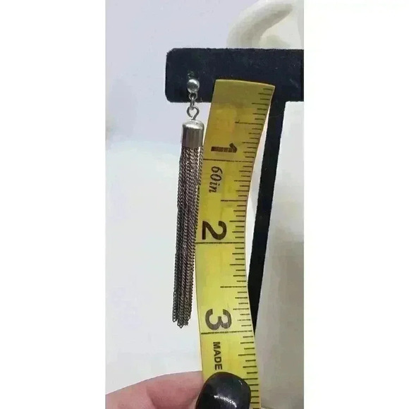 Vintage Multi Chain Tassel Fancy Silver Necklace Earrings Set Long 1970s Dangle - Picture 10 of 10